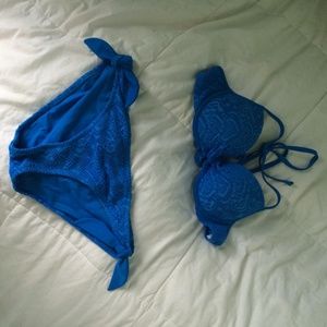 Blue padded  crochet bikini